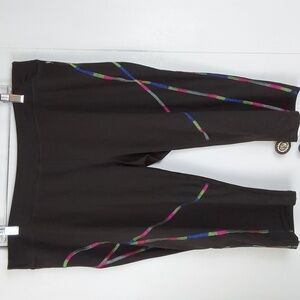 Danskin Womens Black W/ Multi-Color Workout Capri Leggings Athletic gym Sz.XL